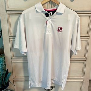 FootJoy Golf Polo Shirt med Men White Pink Blue Stripe Poly Colorblock polo